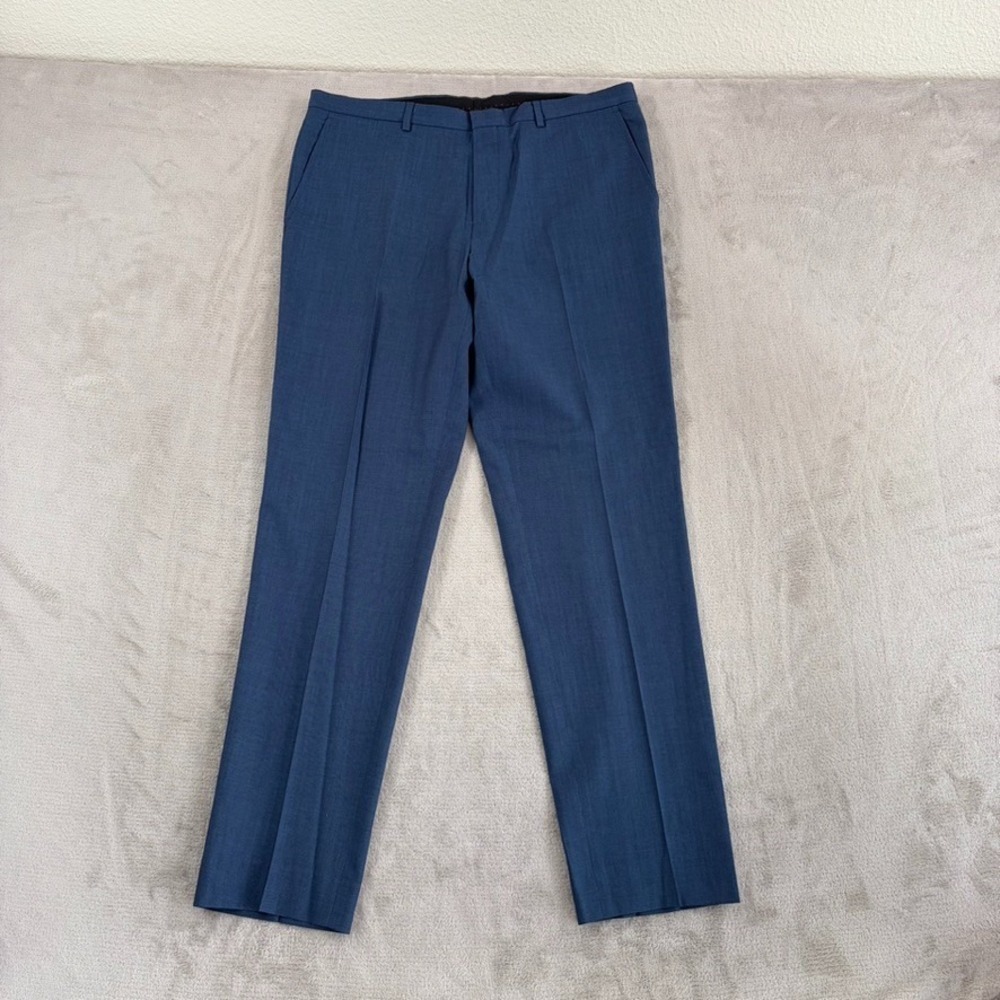 Hugo Boss Hets182 Extra Slim Fit Trouser Pants in Blue 100% Wool Men 36x31.5